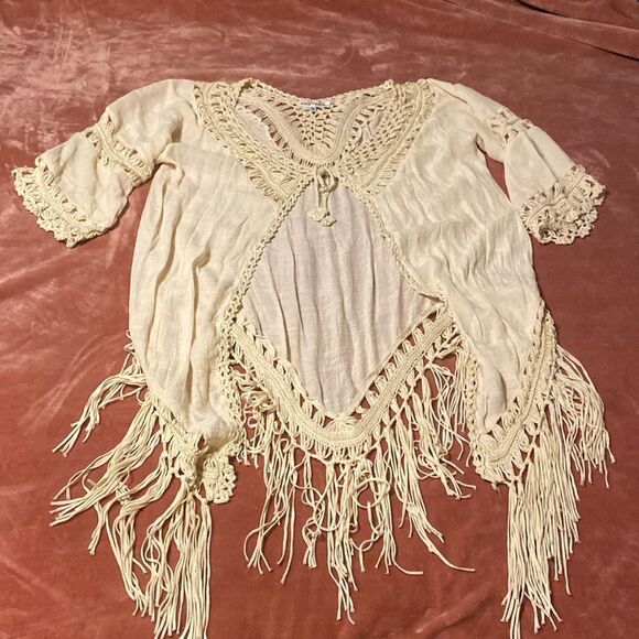 Boho Chic Crotchet Fringe Cover up Large Festival Attite - Picture 1 of 9